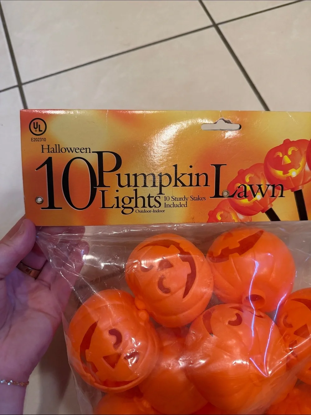 Vtg Halloween Pumpkin Lawn Lights - Orange Jack-O'-Lantern Stakes Outdoor/Indoor